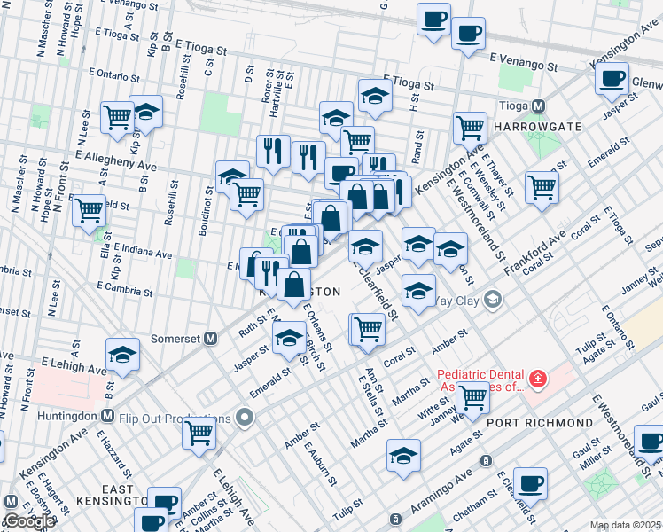 map of restaurants, bars, coffee shops, grocery stores, and more near 3074 Ruth Street in Philadelphia
