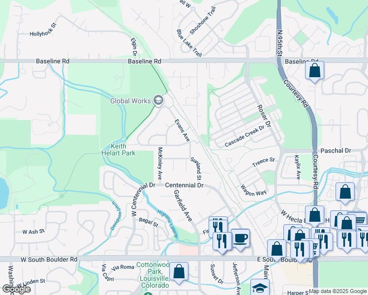 map of restaurants, bars, coffee shops, grocery stores, and more near 376 Monarch Street in Louisville