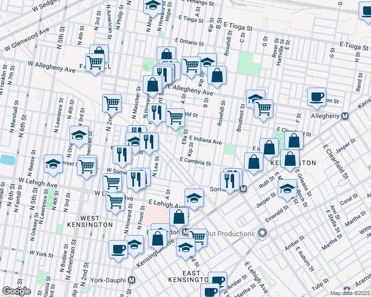 map of restaurants, bars, coffee shops, grocery stores, and more near 2937 Ella Street in Philadelphia