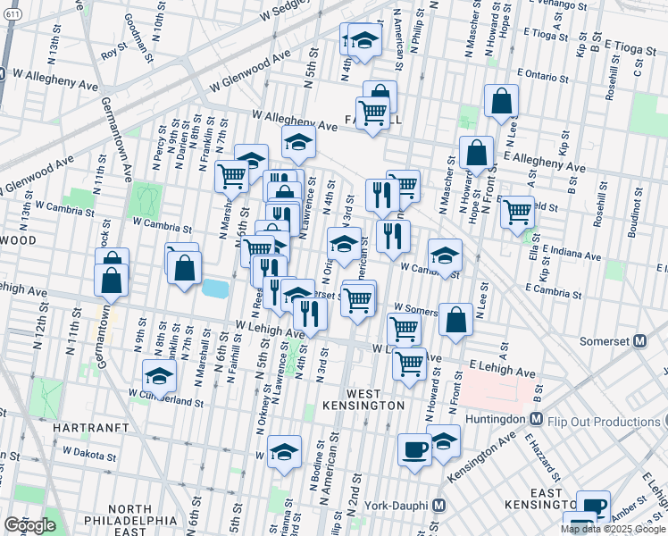 map of restaurants, bars, coffee shops, grocery stores, and more near 2842 North 3rd Street in Philadelphia