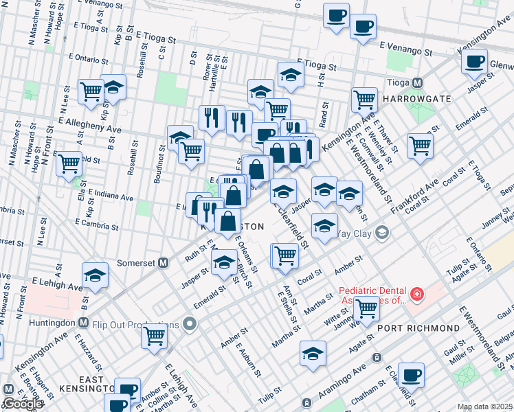 map of restaurants, bars, coffee shops, grocery stores, and more near 3074 Ruth Street in Philadelphia
