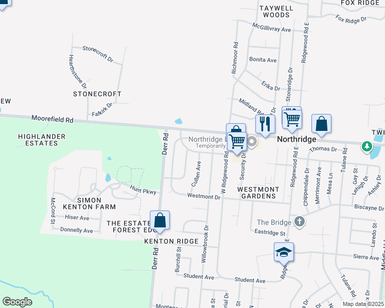 map of restaurants, bars, coffee shops, grocery stores, and more near 1111 Stanway Avenue in Springfield