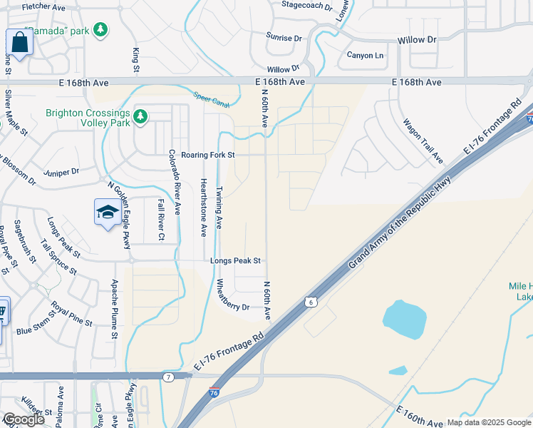 map of restaurants, bars, coffee shops, grocery stores, and more near North 60th Avenue in Brighton