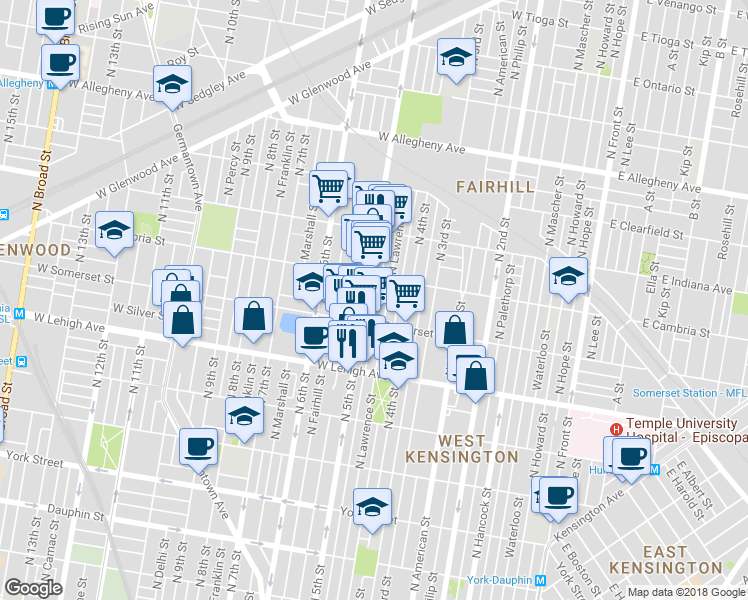 map of restaurants, bars, coffee shops, grocery stores, and more near 2836 North Orkney Street in Philadelphia