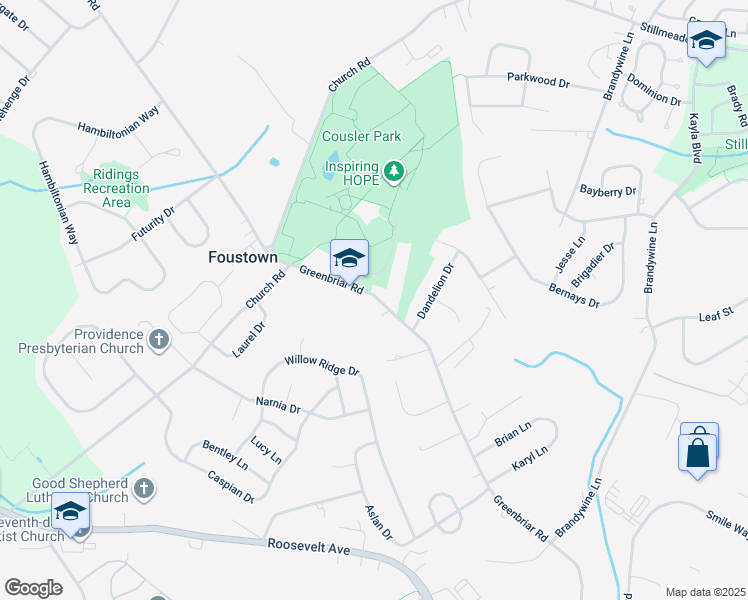 map of restaurants, bars, coffee shops, grocery stores, and more near 879 Greenbriar Road in York