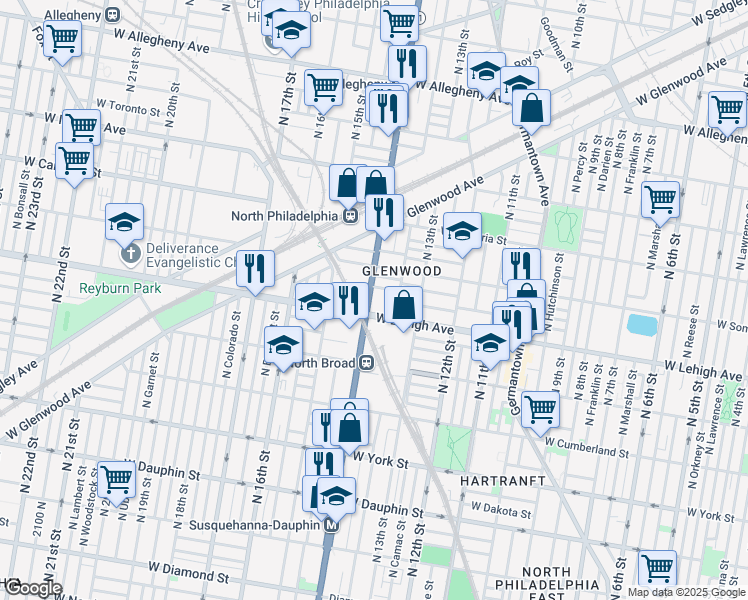 map of restaurants, bars, coffee shops, grocery stores, and more near in Philadelphia