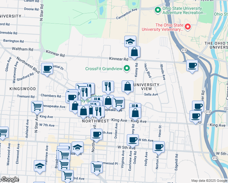 map of restaurants, bars, coffee shops, grocery stores, and more near 1168 Chambers Road in Columbus