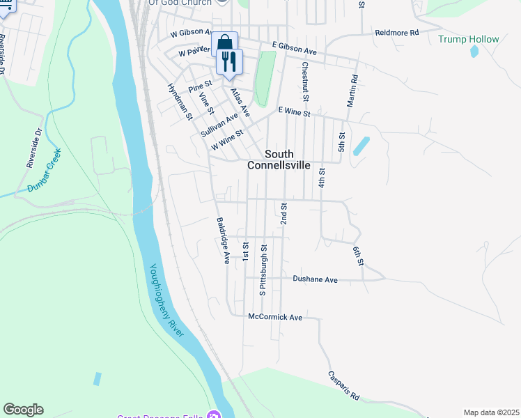 map of restaurants, bars, coffee shops, grocery stores, and more near 1910 S Pittsburgh St in Connellsville