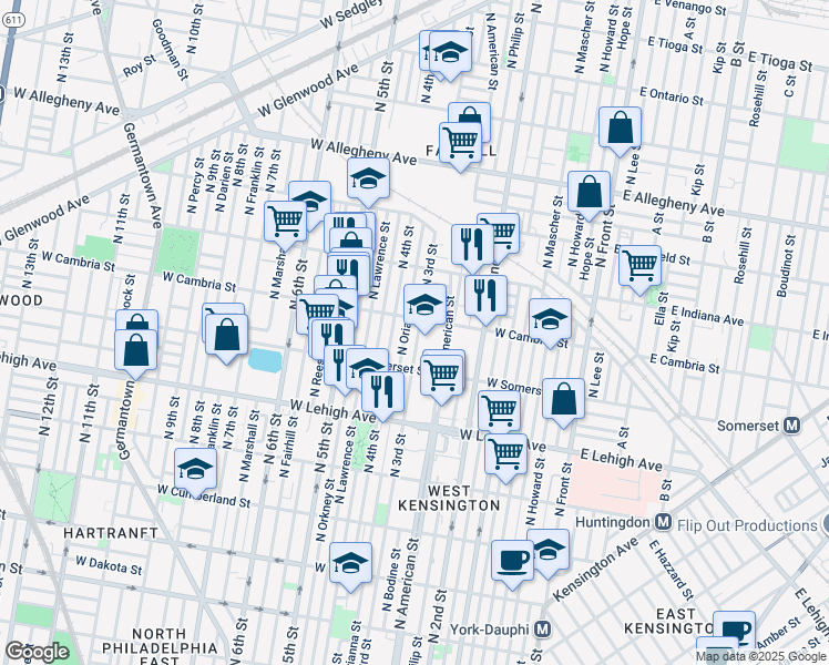 map of restaurants, bars, coffee shops, grocery stores, and more near 2846 North 3rd Street in Philadelphia