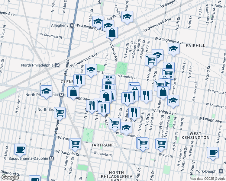 map of restaurants, bars, coffee shops, grocery stores, and more near in Philadelphia