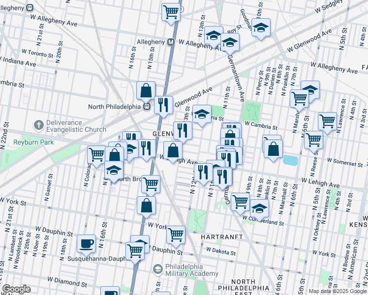 map of restaurants, bars, coffee shops, grocery stores, and more near 2731 North 13th Street in Philadelphia