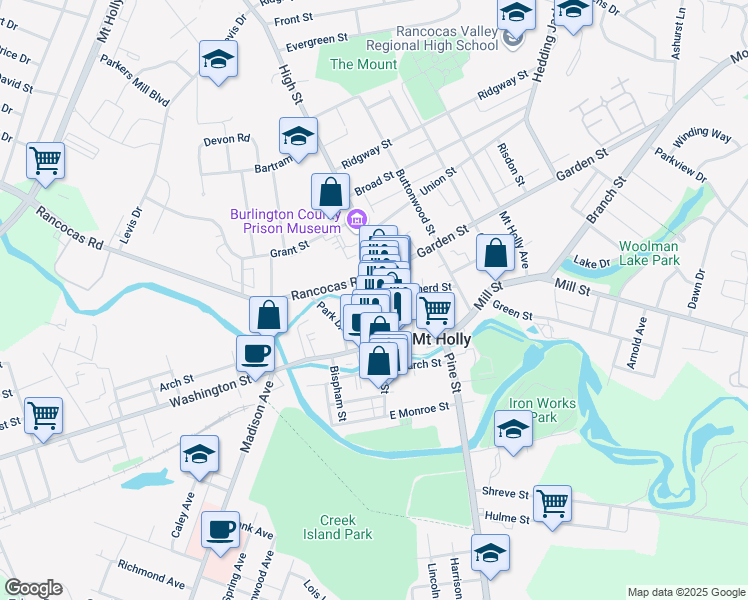 map of restaurants, bars, coffee shops, grocery stores, and more near 4 Commerce Street in Mount Holly