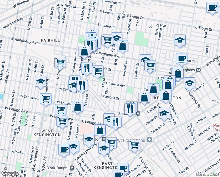map of restaurants, bars, coffee shops, grocery stores, and more near 2959 B Street in Philadelphia