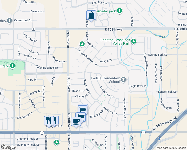 map of restaurants, bars, coffee shops, grocery stores, and more near 5222 Longs Peak St in Brighton