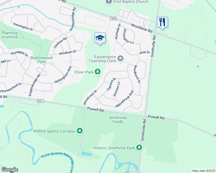 map of restaurants, bars, coffee shops, grocery stores, and more near 26 Woodcrest Drive in Mount Holly