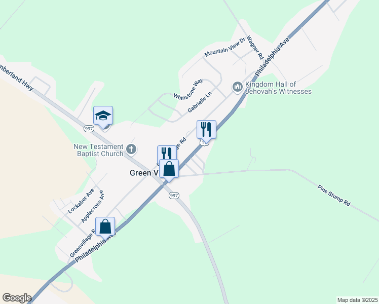 map of restaurants, bars, coffee shops, grocery stores, and more near 5381 Philadelphia Avenue in Chambersburg