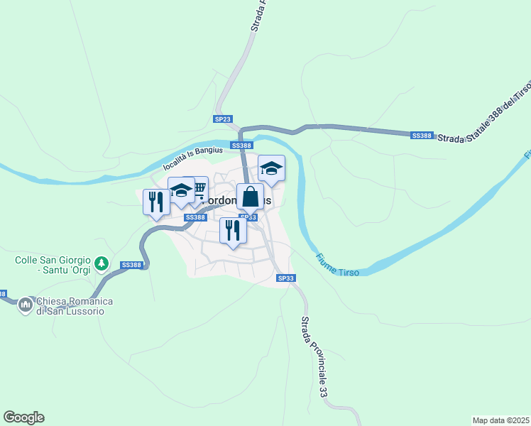 map of restaurants, bars, coffee shops, grocery stores, and more near 3 Via Cesare Battisti in Fordongianus