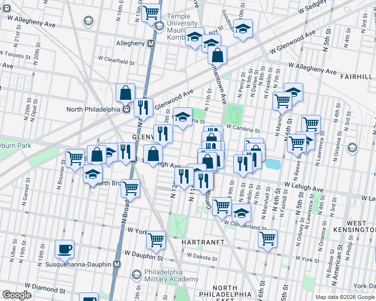 map of restaurants, bars, coffee shops, grocery stores, and more near 2728 North Marvine Street in Philadelphia