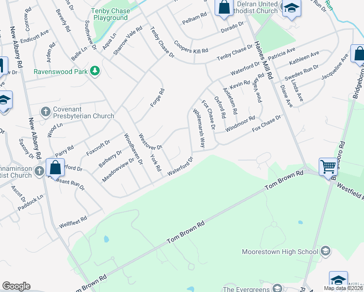 map of restaurants, bars, coffee shops, grocery stores, and more near 152 Fenwick Court in Delran
