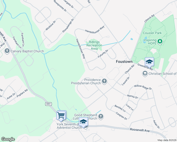 map of restaurants, bars, coffee shops, grocery stores, and more near 1435 Hambiltonian Way in York