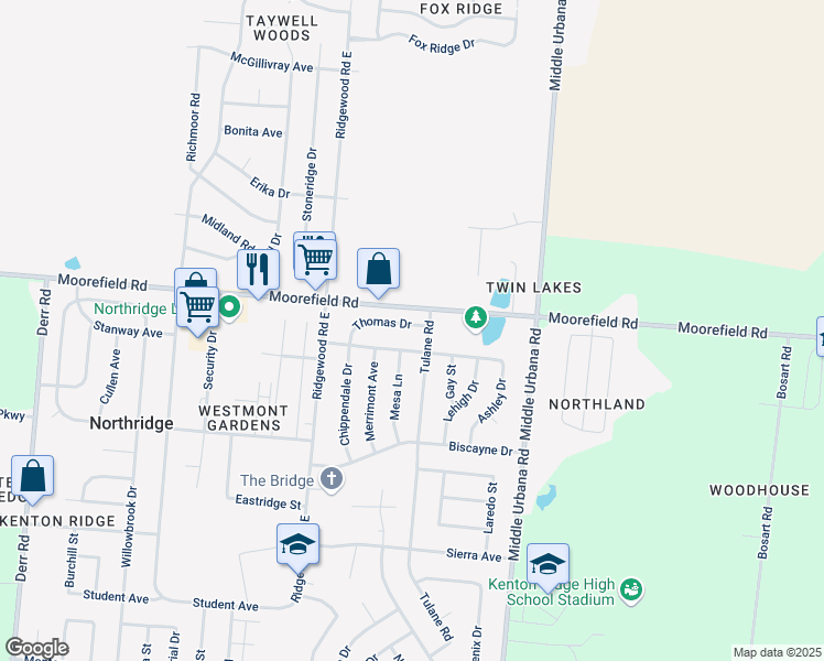 map of restaurants, bars, coffee shops, grocery stores, and more near 1733 Thomas Drive in Springfield