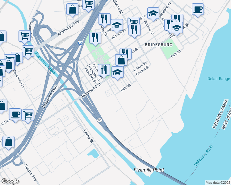 map of restaurants, bars, coffee shops, grocery stores, and more near 2877 Hedley Street in Philadelphia
