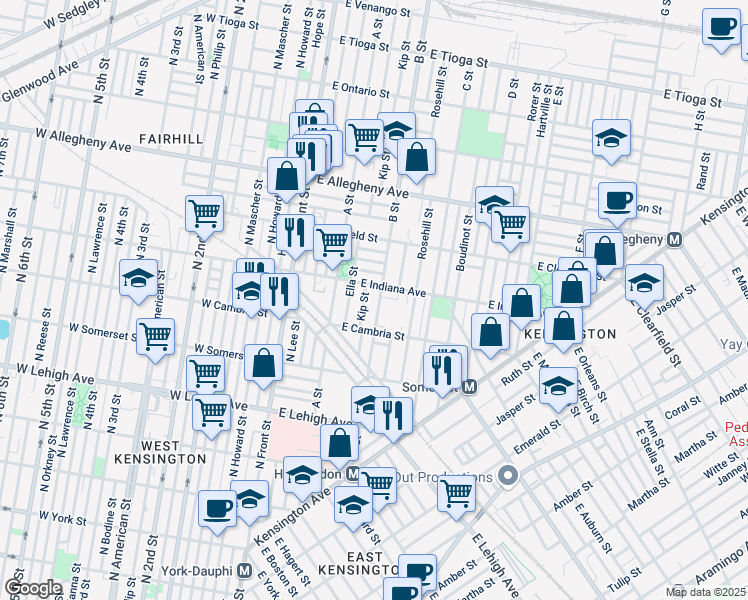 map of restaurants, bars, coffee shops, grocery stores, and more near 2959 B Street in Philadelphia