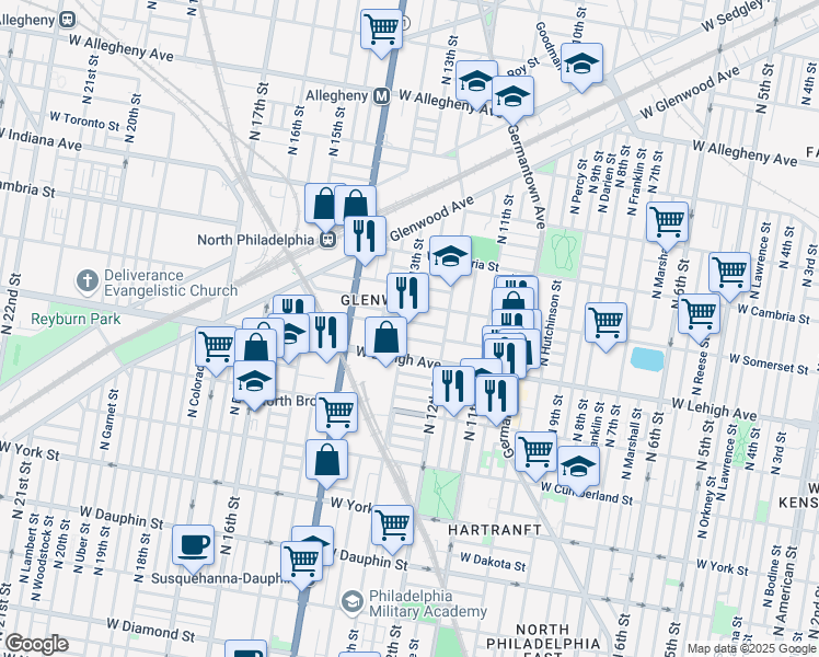 map of restaurants, bars, coffee shops, grocery stores, and more near 2731 North 13th Street in Philadelphia
