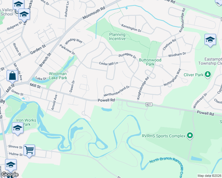 map of restaurants, bars, coffee shops, grocery stores, and more near 10 Durham Terrace in Mount Holly