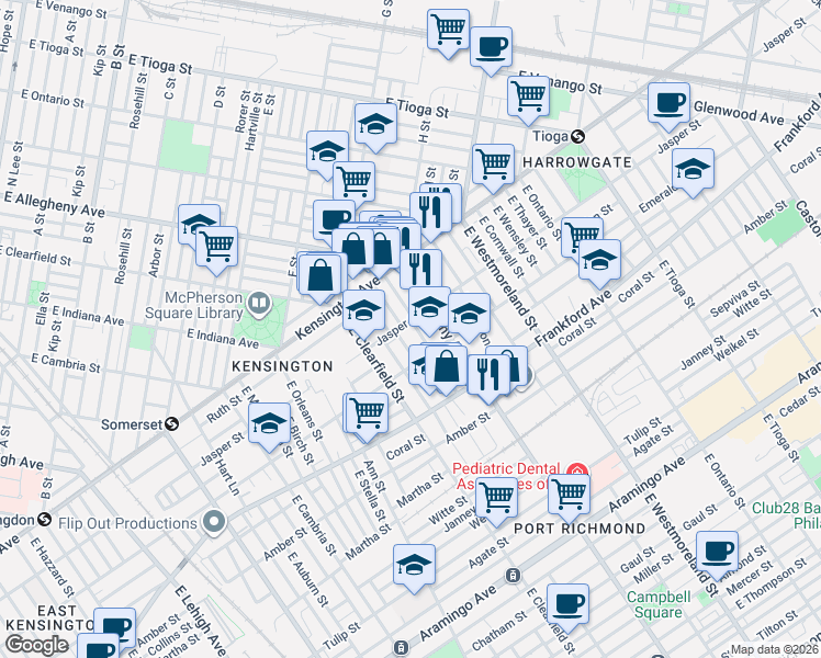 map of restaurants, bars, coffee shops, grocery stores, and more near in Philadelphia