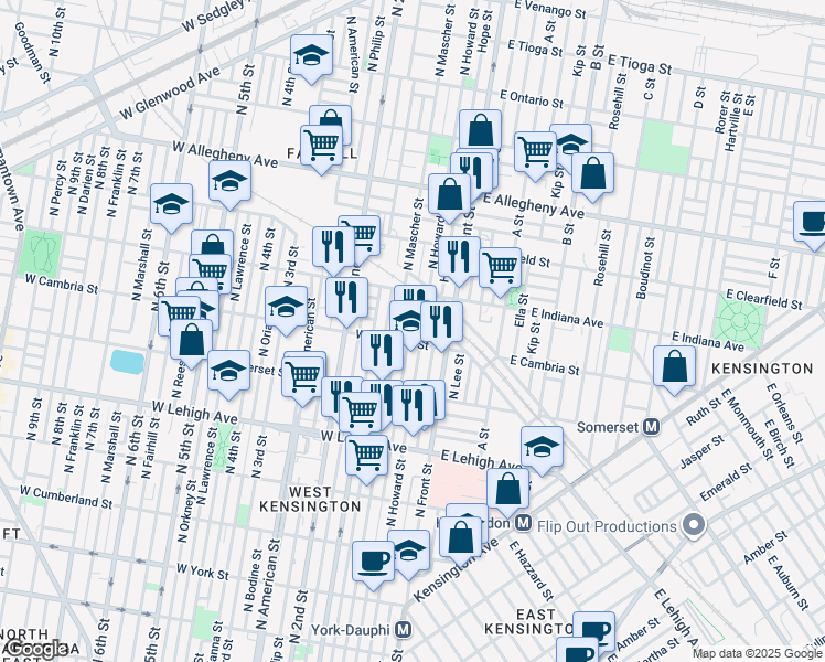 map of restaurants, bars, coffee shops, grocery stores, and more near 2915 Waterloo Street in Philadelphia