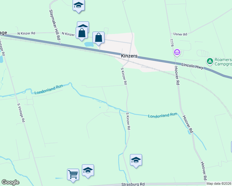 map of restaurants, bars, coffee shops, grocery stores, and more near 28 South Kinzer Road in Kinzers
