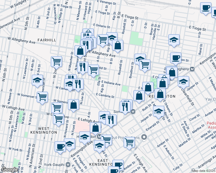 map of restaurants, bars, coffee shops, grocery stores, and more near 2959 B Street in Philadelphia