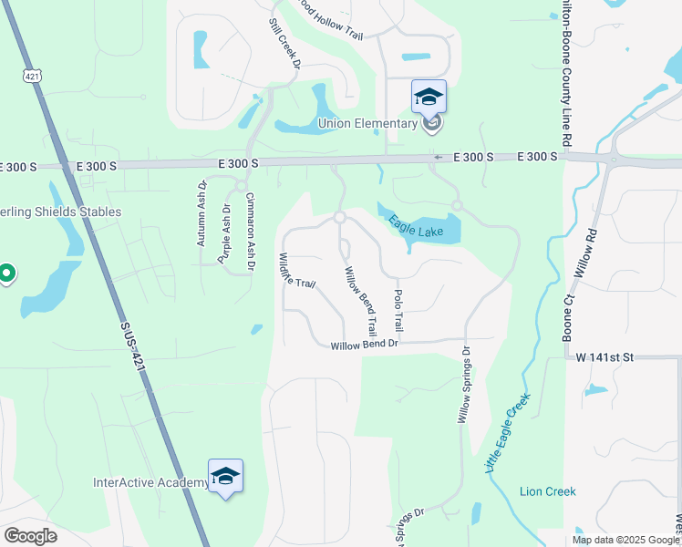 map of restaurants, bars, coffee shops, grocery stores, and more near 3216 Willow Bend Trail in Zionsville