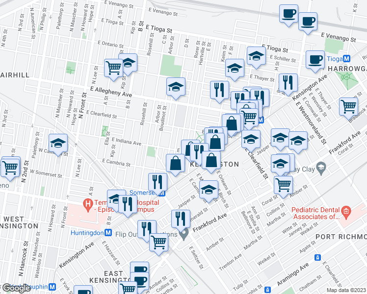 map of restaurants, bars, coffee shops, grocery stores, and more near 3009 Rorer Street in Philadelphia