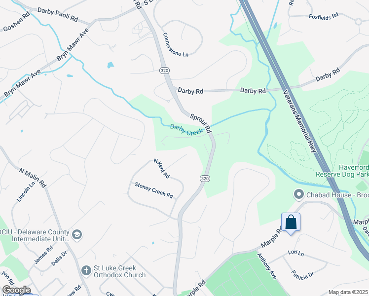 map of restaurants, bars, coffee shops, grocery stores, and more near 409 Atwater Road in Broomall