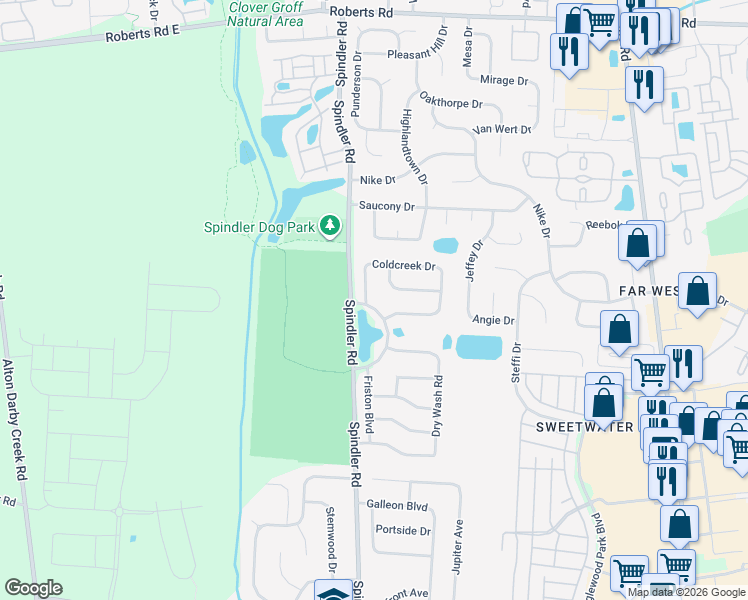 map of restaurants, bars, coffee shops, grocery stores, and more near 5892 Crystal Pond Boulevard in Hilliard