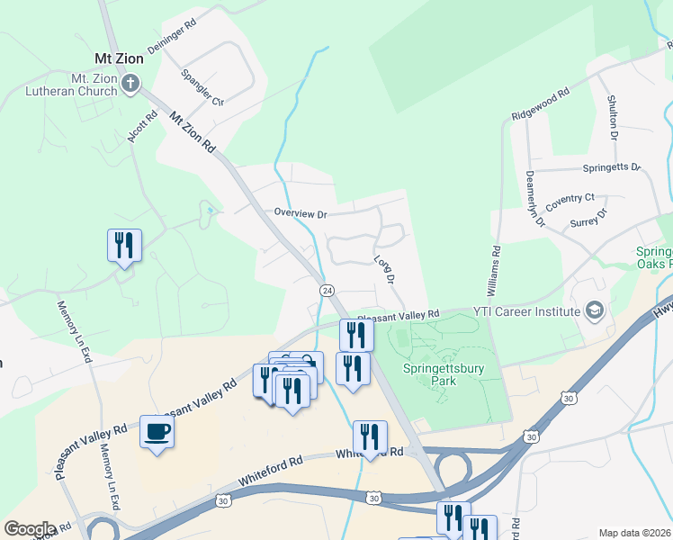 map of restaurants, bars, coffee shops, grocery stores, and more near 29 Jean Lo Way in York
