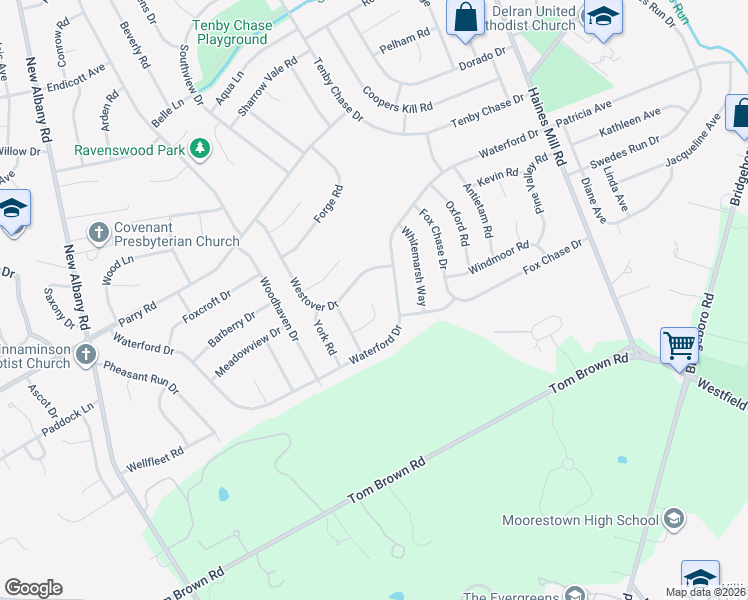 map of restaurants, bars, coffee shops, grocery stores, and more near 152 Fenwick Court in Delran