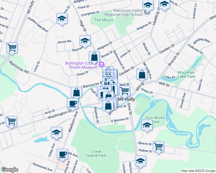 map of restaurants, bars, coffee shops, grocery stores, and more near 4 Commerce Street in Mount Holly