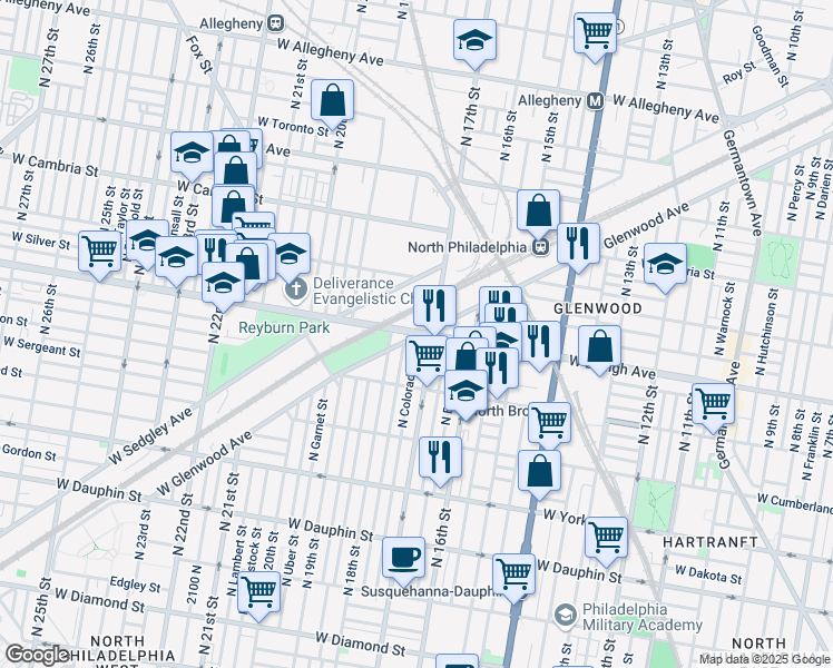 map of restaurants, bars, coffee shops, grocery stores, and more near 2645 North 18th Street in Philadelphia