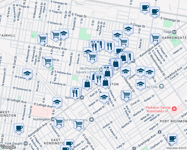 map of restaurants, bars, coffee shops, grocery stores, and more near 3007 Hartville Street in Philadelphia