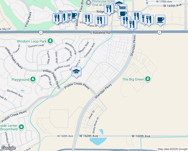 map of restaurants, bars, coffee shops, grocery stores, and more near 2378 West 165th Avenue in Broomfield