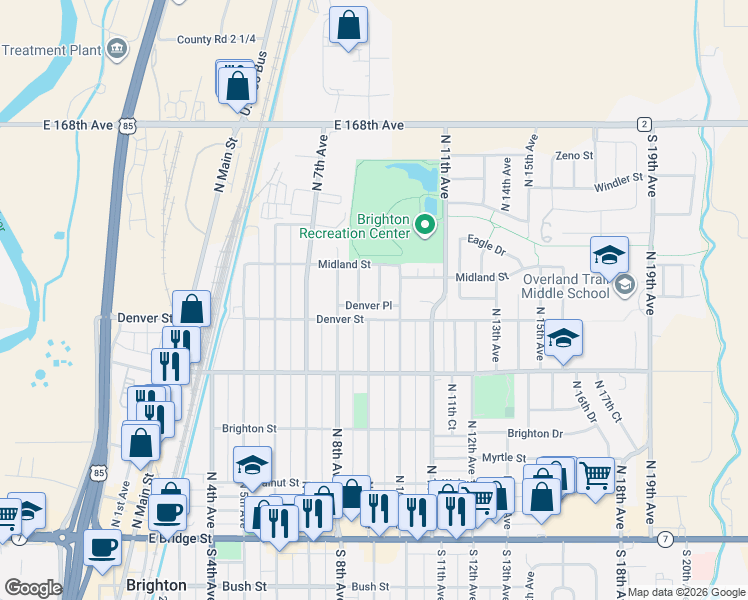 map of restaurants, bars, coffee shops, grocery stores, and more near 423 North 9th Place in Brighton