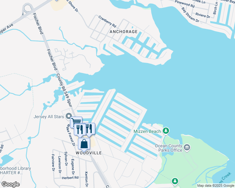 map of restaurants, bars, coffee shops, grocery stores, and more near 1820 Ensign Court in Toms River