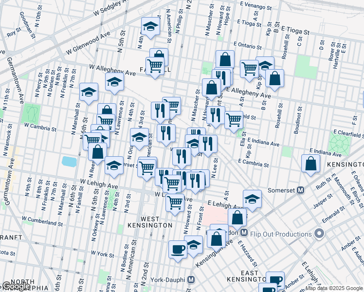 map of restaurants, bars, coffee shops, grocery stores, and more near 2914 Mutter Street in Philadelphia