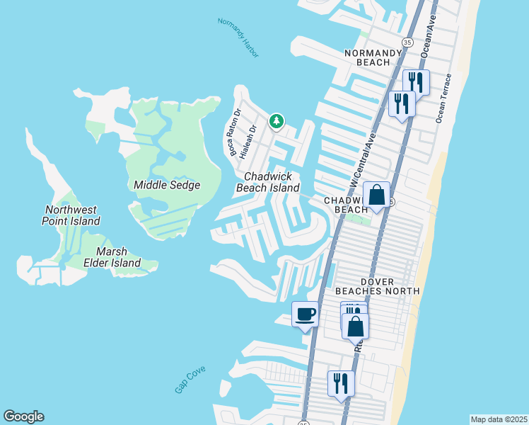 map of restaurants, bars, coffee shops, grocery stores, and more near 372 Fort Meyers Court in Lavallette