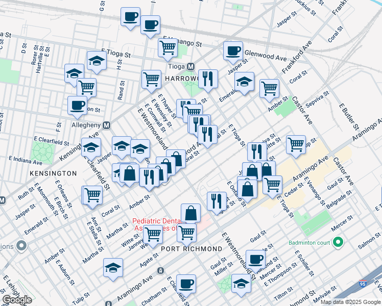 map of restaurants, bars, coffee shops, grocery stores, and more near 3333 Frankford Avenue in Philadelphia