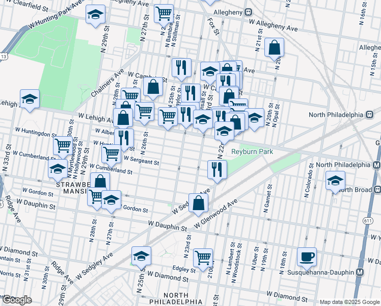 map of restaurants, bars, coffee shops, grocery stores, and more near 2601 North 24th Street in Philadelphia