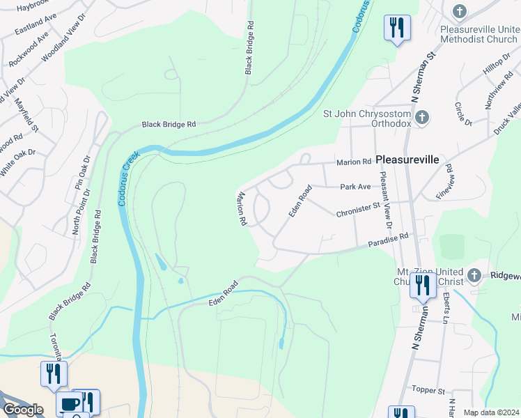 map of restaurants, bars, coffee shops, grocery stores, and more near Maple Crest Boulevard in York